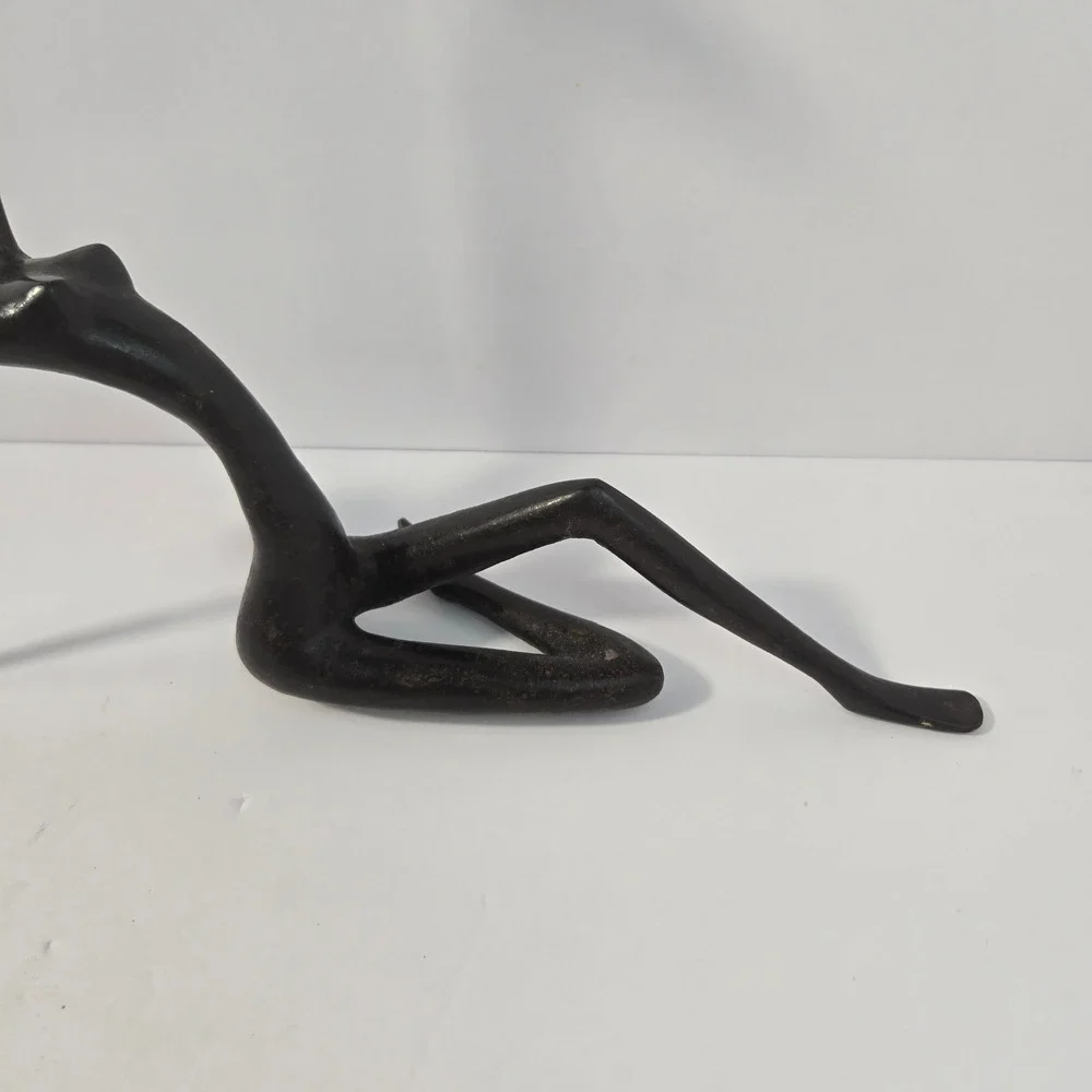 Vintage Bronze Finish Metal Reclining Female Figure Candle Holder Sculpture 10